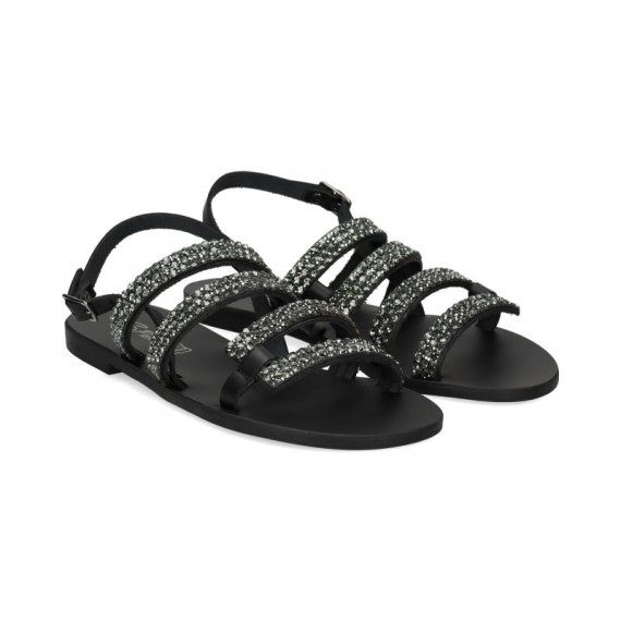 Sandalia 4 Tiras Strass Negro  S.PIERO