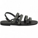 Sandalia 4 Tiras Strass Negro  S.PIERO