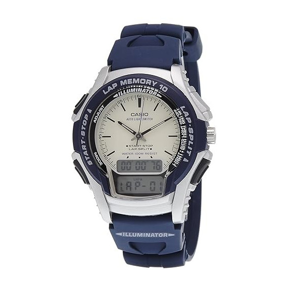 CASIO Reloj Digital Correa Goma Azul 10 Memoria de Vueltas Wr 100M