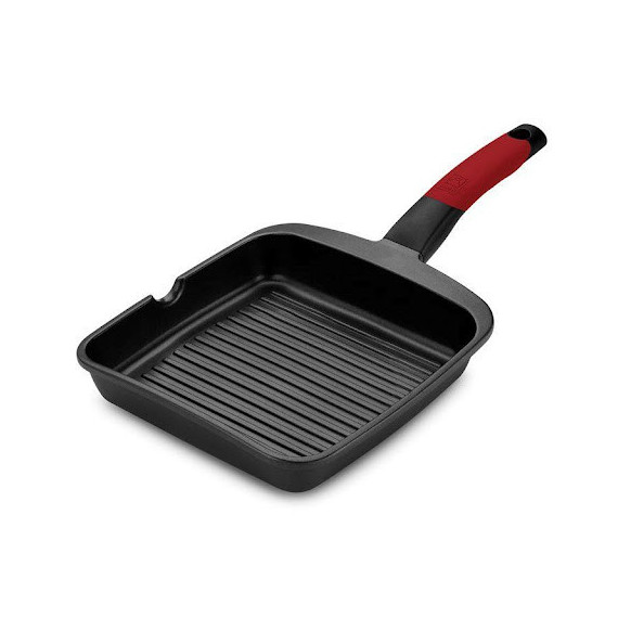 Grill Cocina Plancha Rayas con Mango Induccion Aluminio Fundido Negro Rojo 28 Cm
