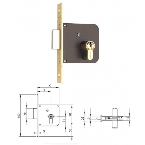 Yale - Azbe Cerradura De Embutir Madera Latonado - Modelo 601603030hl