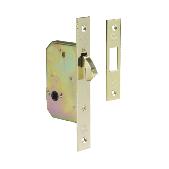 Cerradura Embutir Con Pico De Loro Latonado Barnizado 45 Mm - Modelo 510