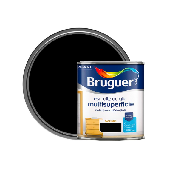 Bruguer Esmalte Acrylic Multisuperficie - Satinado Negro - Formato De 750 Ml
