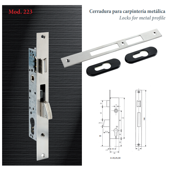 Cerradura Carpintería Metalica 25 Mm Gancho - Modelo 223
