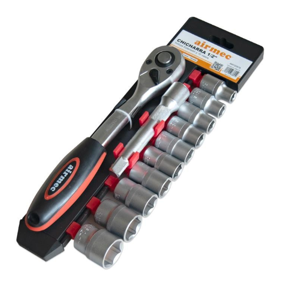 Juego Chicharra 1/2" - Incluye Extensión Y 10 Vasos - Marca Airmec - Cromo Y Vanadio