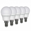 Pack 5 Bombillas Redondas Leds 7w E14 Blanca