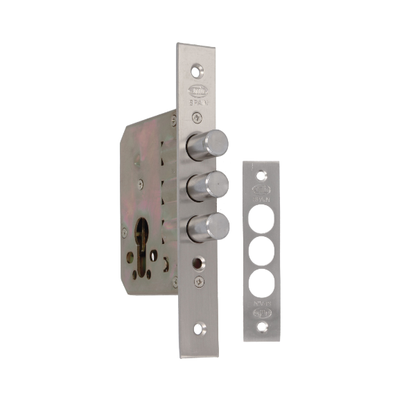 Cerradura Embutir Con Bulones De Cierre Cromo Mate 50 Mm - Modelo 102