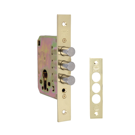 Cerradura Embutir Con Bulones De Cierre Latonado Barnizado 50 Mm - Modelo 102