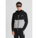 Sudadera con Capucha Regular Fit de Mezcla de Algodón con Cremallera y Logotipo Estampado de ANTONY MORATO