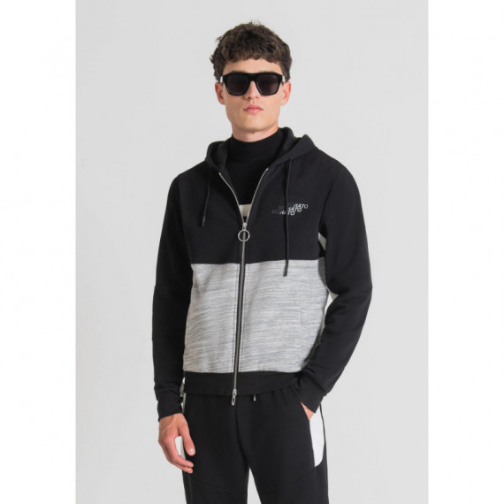 Sudadera con Capucha Regular Fit de Mezcla de Algodón con Cremallera y Logotipo Estampado de ANTONY MORATO