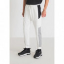 Pantalones Regular Fit de Felpa de Mezcla de Algodón Elástico con Bandas Laterales en Contraste de ANTONY MORATO
