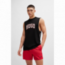 Camiseta sin Mangas HUGO Espalda de Malla y Logo Frontal Negra