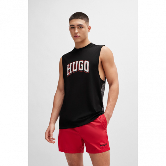 Camiseta sin Mangas HUGO Espalda de Malla y Logo Frontal Negra