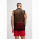 Camiseta sin Mangas HUGO Espalda de Malla y Logo Frontal Negra