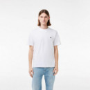 Camisetas Hombre Camiseta LACOSTE de Corte Clásico de Punto de Algodón Blanca