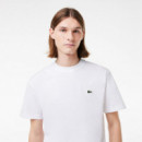 Camisetas Hombre Camiseta LACOSTE de Corte Clásico de Punto de Algodón Blanca