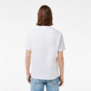 Camisetas Hombre Camiseta LACOSTE de Corte Clásico de Punto de Algodón Blanca