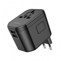 BOROFONE Enchufe Universal Eu/us/aus/uk con 2XUSB-A BAC1 Negro