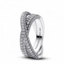 PANDORA Anillo en Plata de Ley Doble Banda Cruzada en Pavé​ 193022C01