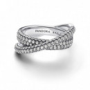 PANDORA Anillo en Plata de Ley Doble Banda Cruzada en Pavé​ 193022C01