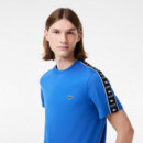 Camiseta en Punto de Algodón con Rayas del Logo de LACOSTE