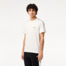 Camiseta en Punto de Algodón con Rayas del Logo de LACOSTE