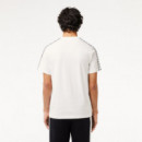 Camiseta en Punto de Algodón con Rayas del Logo de LACOSTE