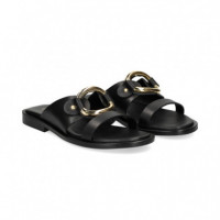 Argolla Metal 2 Tiras Piel Negro  SEBAGO