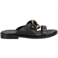 Argolla Metal 2 Tiras Piel Negro  SEBAGO
