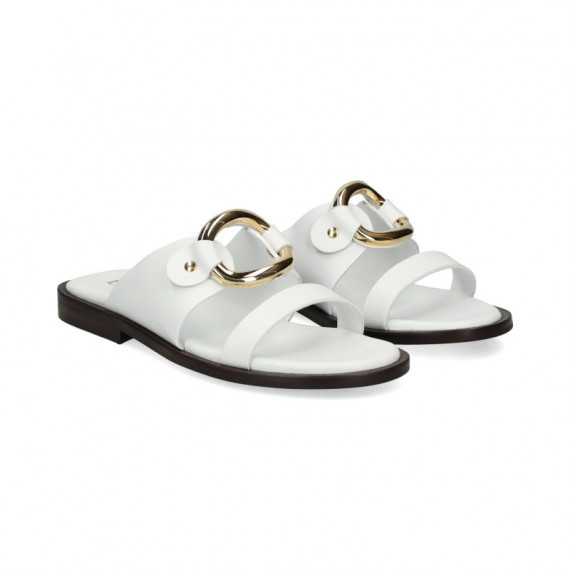 Argolla Metal 2 Tiras Piel Blanco  SEBAGO