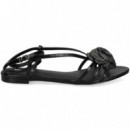 Sandalia Flor Strass Piel Negro  LOLA CRUZ