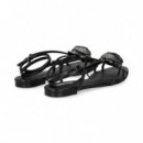 Sandalia Flor Strass Piel Negro  LOLA CRUZ