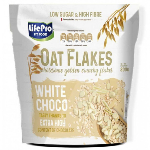 Copos de Avena LIFE PRO Chocolate Blanco - 800 Gr