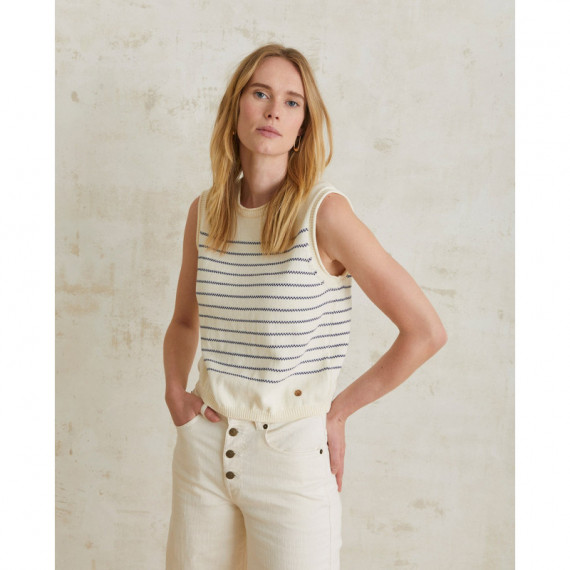 Chaquetas Mujer Chaleco YERSE Rayas Ecru Navy