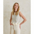 Chaquetas Mujer Chaleco YERSE Rayas Ecru Navy