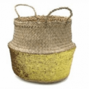 Cesto Mimbre y Lentejuelas Color Natural / Oro. 35 X 30 Cm.  ESSENTIALS
