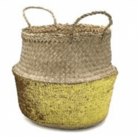 Cesto Mimbre y Lentejuelas Color Natural / Oro. 35 X 30 Cm.  ESSENTIALS