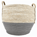 Cesto de Mimbre Color Natural / Gris. 35 X 31 Cm.  ESSENTIALS