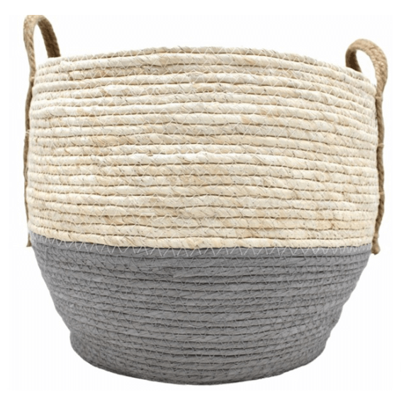 Cesto de Mimbre Color Natural / Gris. 35 X 31 Cm.  ESSENTIALS