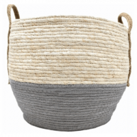 Cesto de Mimbre Color Natural / Gris. 35 X 31 Cm.  ESSENTIALS
