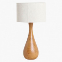 RAW MATERIALS® Aspen Lámpara de Sobremesa Botella. Madera de Teca / Lino 52 Cm.