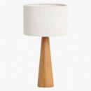 RAW MATERIALS® Aspen Lámpara de Sobremesa Cone. Madera de Teca / Lino 45 Cm.