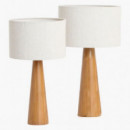 RAW MATERIALS® Aspen Lámpara de Sobremesa Cone. Madera de Teca / Lino 45 Cm.