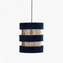 RAW MATERIALS® Suave Lámpara de Techo Aros. Ratán / Terciopelo Azul Marino