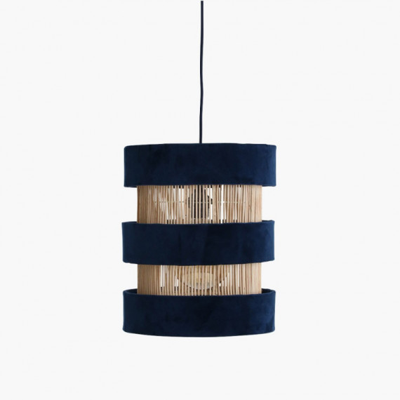 RAW MATERIALS® Suave Lámpara de Techo Aros. Ratán / Terciopelo Azul Marino