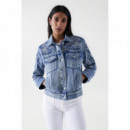 Chaquetas Mujer Chaqueta SALSA JEANS Vaquera con Detalles Bordados y Perlas