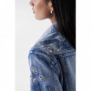 Chaquetas Mujer Chaqueta SALSA JEANS Vaquera con Detalles Bordados y Perlas