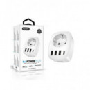 ACCETEL Enchufe 5 en 1 3XUSB 3.0+1XTIPO C 3AMP+1X Schucko Blanco UC130