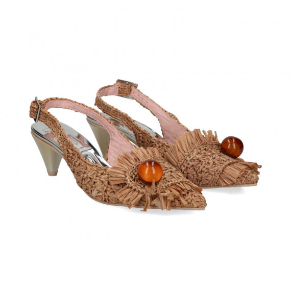 S/talon Flecos+aplique Rafia Cuero  RAS