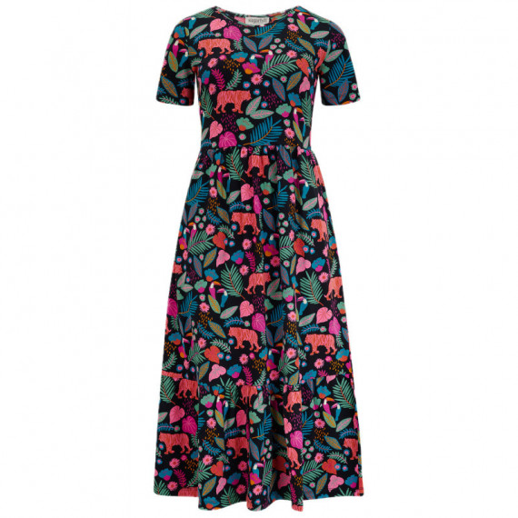 SUGARHILL BRIGHTON Vestidos Vestido Sugarhill Unna MIDI de Punto Smock Black Tigers & Toucans